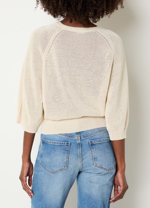 Benetton Fijngebreide pullover in linnenblend met ronde hals - achterkant 4 creme