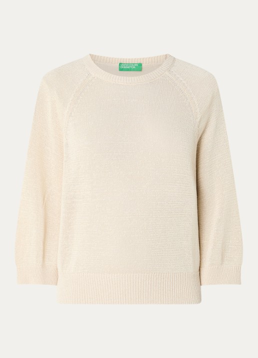 Benetton Fijngebreide pullover in linnenblend met ronde hals - voorkant 2 creme