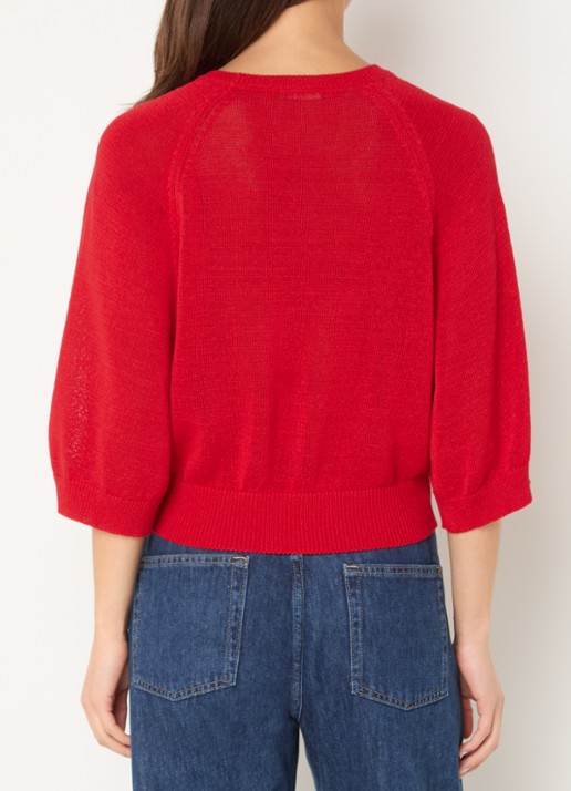 Benetton Fijngebreide pullover in linnenblend met ronde hals - achterkant 3 rood