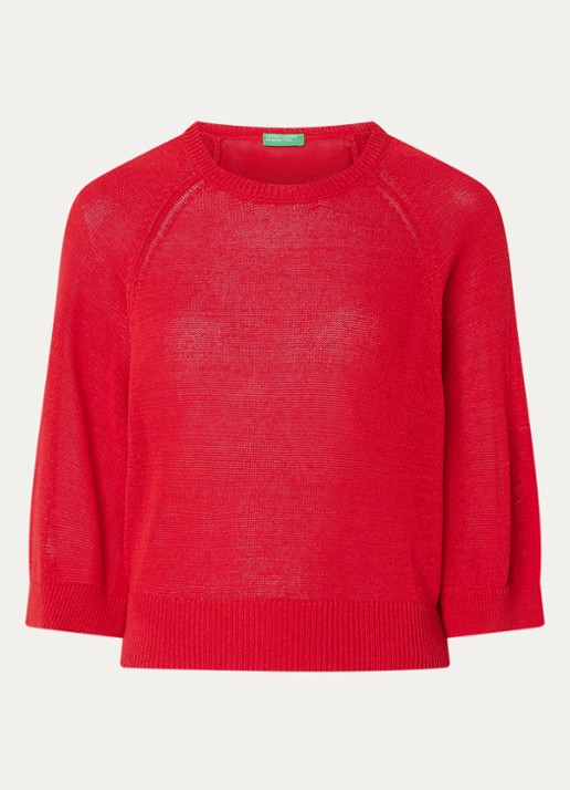 Benetton Fijngebreide pullover in linnenblend met ronde hals - voorkant rood