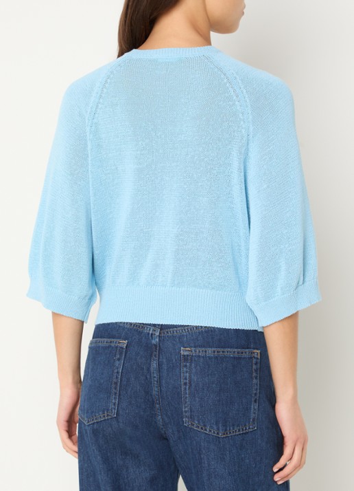 Benetton Fijngebreide pullover in linnenblend met ronde hals - achterkant lichtblauw