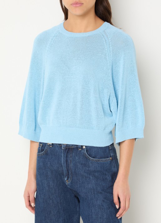 Benetton Fijngebreide pullover in linnenblend met ronde hals