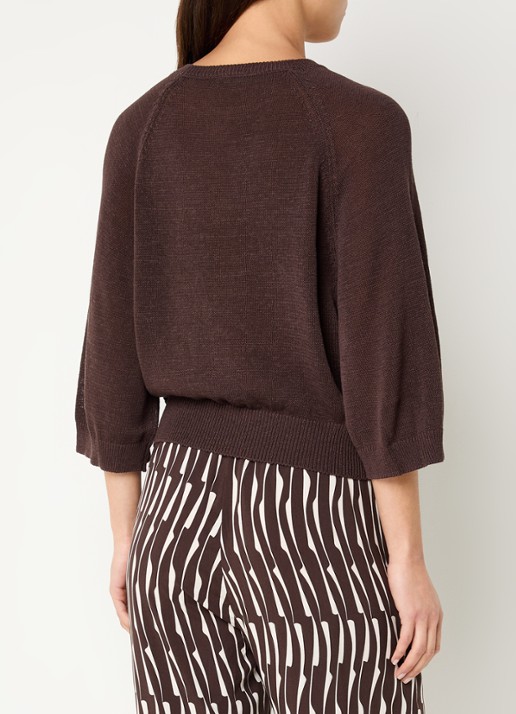 Benetton Fijngebreide pullover in linnenblend met ronde hals - achterkant bruin