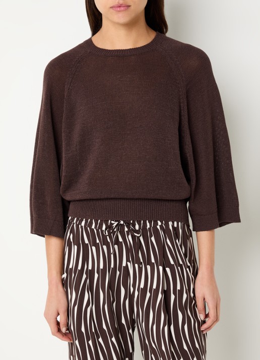 Benetton Fijngebreide pullover in linnenblend met ronde hals