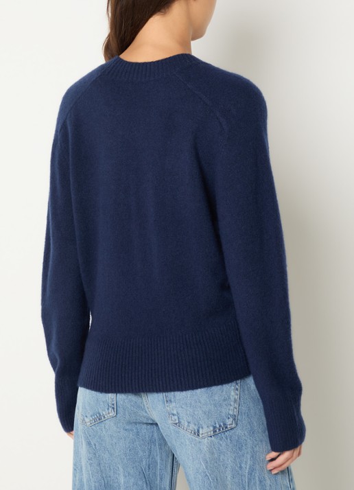 Benetton Fijngebreide pullover in wolblend met V-hals - achterkant 3 donkerblauw
