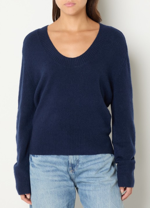Benetton Fijngebreide pullover in wolblend met V-hals - detail 4 donkerblauw