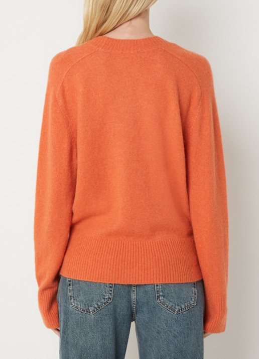 Benetton Fijngebreide pullover in wolblend met V-hals - achterkant 4 oranjerood