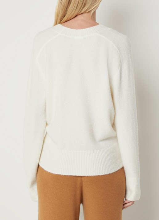 Benetton Fijngebreide pullover in wolblend met V-hals - achterkant 2 gebroken wit