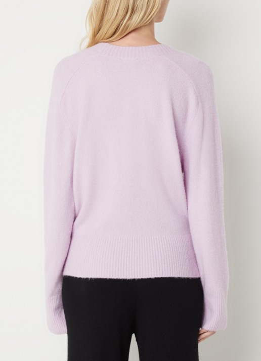Benetton Fijngebreide pullover in wolblend met V-hals - achterkant lichtroze