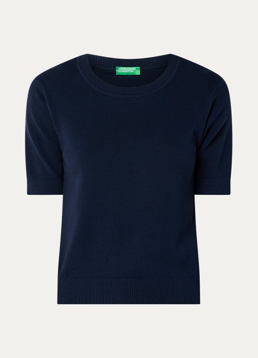 Benetton Fijngebreide pullover met ronde hals  - voorkant 3 donkerblauw