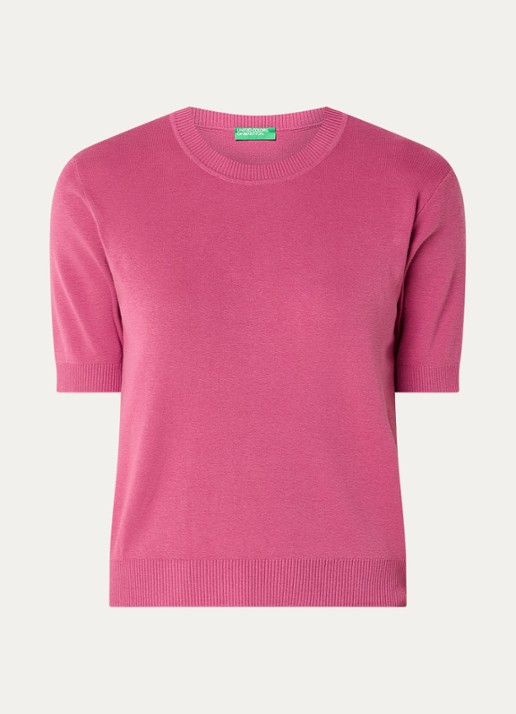Benetton Fijngebreide pullover met ronde hals  - voorkant 3 donkerroze