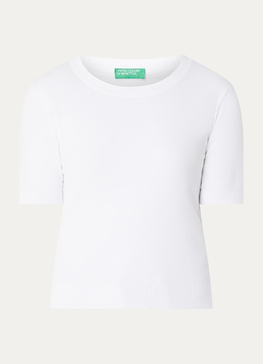 Benetton Fijngebreide pullover met ronde hals  - voorkant wit