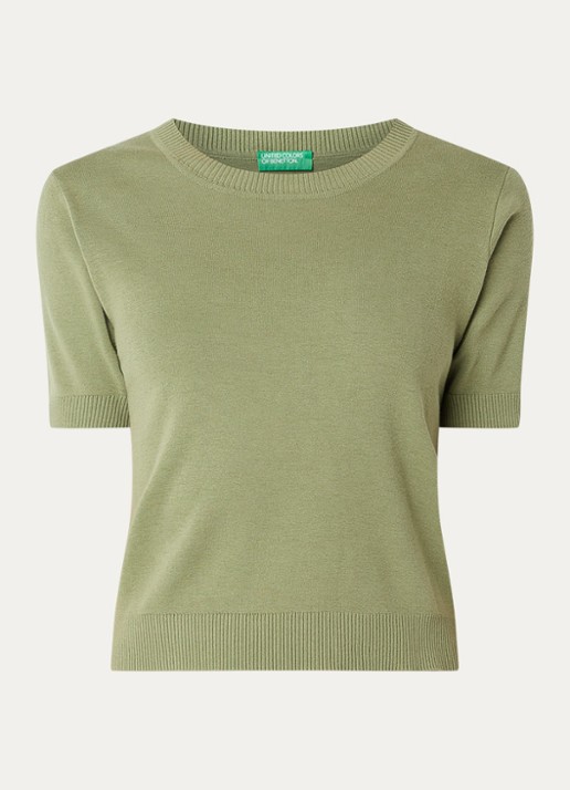 Benetton Fijngebreide pullover met ronde hals  - voorkant groen