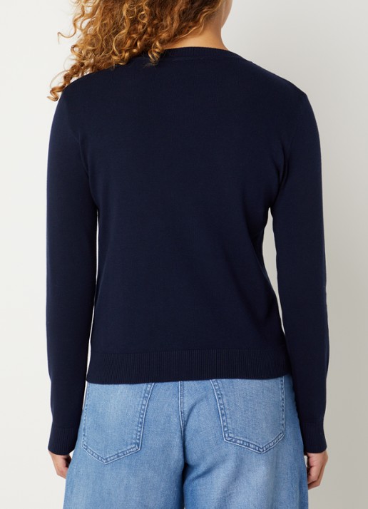 Benetton Fijngebreide pullover met ronde hals - achterkant donkerblauw