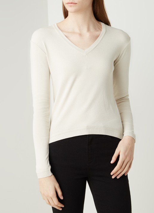 Benetton Fijngebreide pullover met V-hals - detail 3 zand
