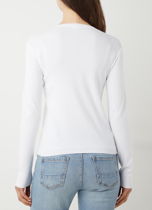 Benetton Fijngebreide pullover met V-hals - achterkant 2 gebroken wit