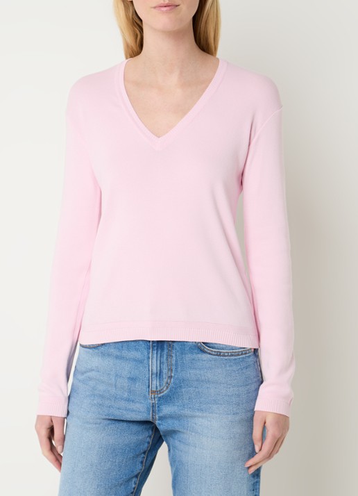Benetton Fijngebreide pullover met V-hals - detail oudroze