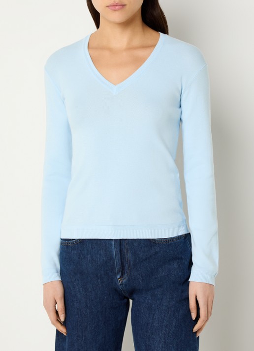 Benetton Fijngebreide pullover met V-hals - detail lichtblauw