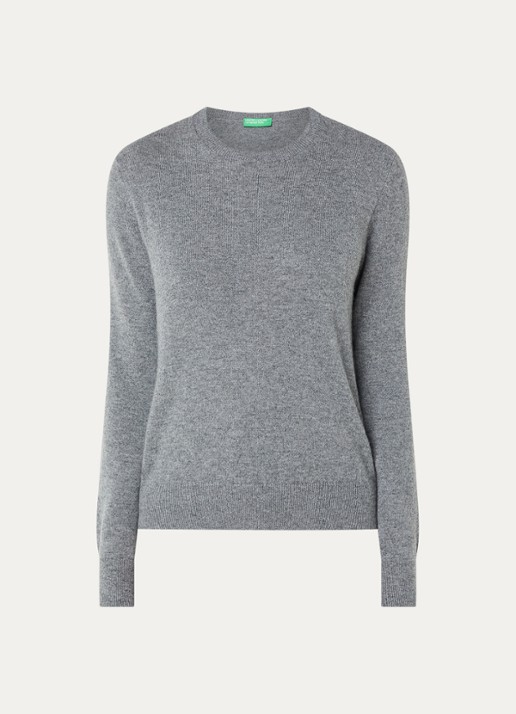 Benetton Fijngebreide pullover van kasjmier - voorkant 2 middengrijs
