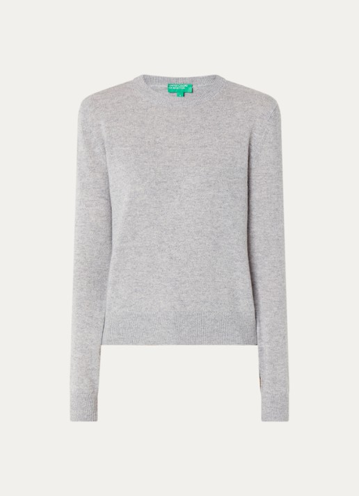 Benetton Fijngebreide pullover van kasjmier - voorkant 3 lichtgrijs