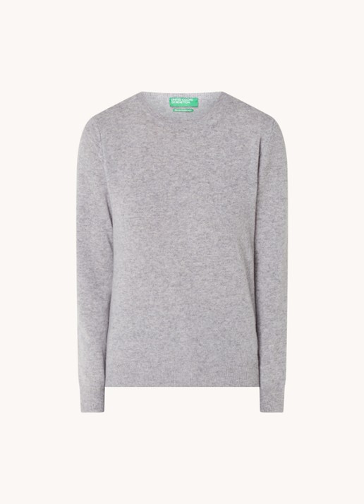 Benetton Fijngebreide pullover van merino wol - voorkant lichtgrijs