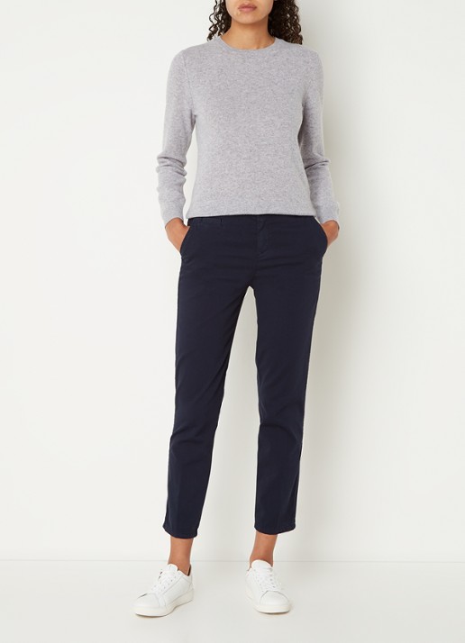 Benetton Fijngebreide pullover van merino wol - voorkant 2 lichtgrijs