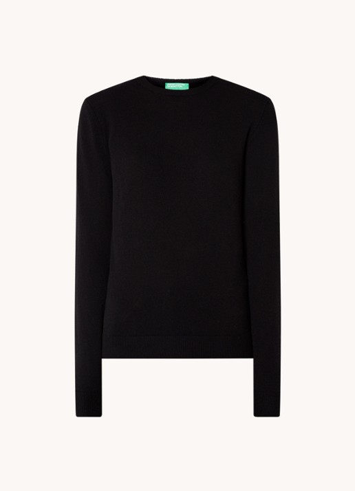 Benetton Fijngebreide pullover van merino wol - voorkant 3 zwart