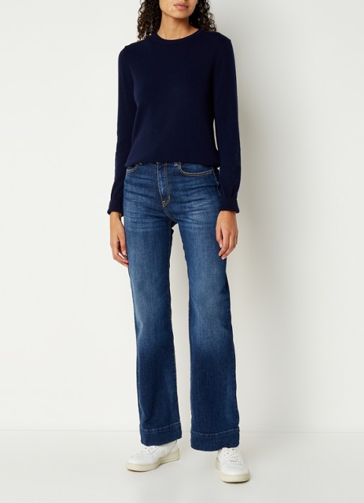Benetton Fijngebreide pullover van merino wol - voorkant 2 blauw