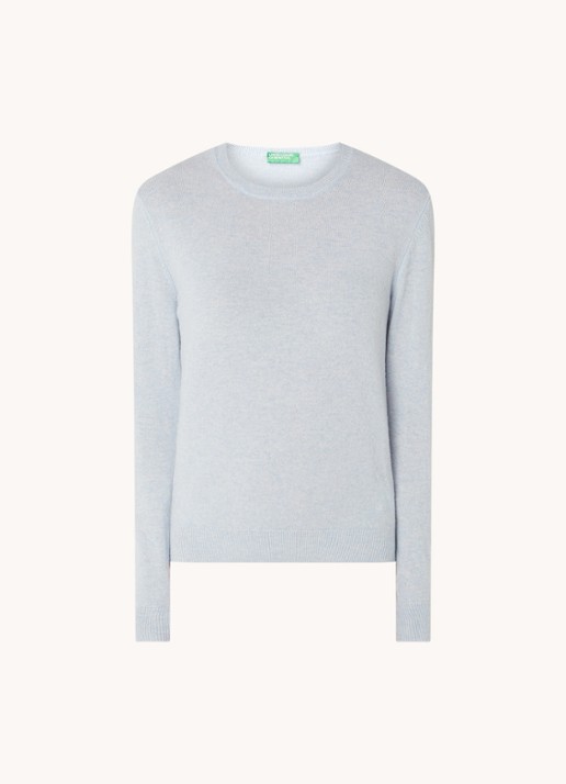Benetton Fijngebreide pullover van merino wol - voorkant 4 lichtblauw