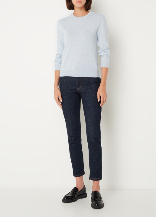 Benetton Fijngebreide pullover van merino wol - voorkant 5 lichtblauw