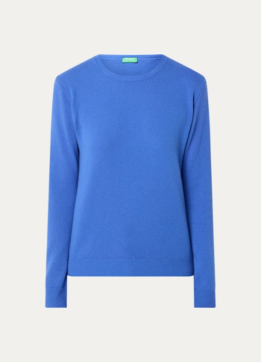Benetton Fijngebreide pullover van merino wol - voorkant blauw