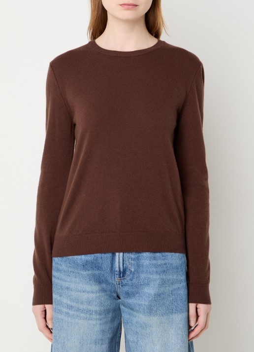 Benetton Fijngebreide pullover van merino wol - detail 3 kastanjebruin