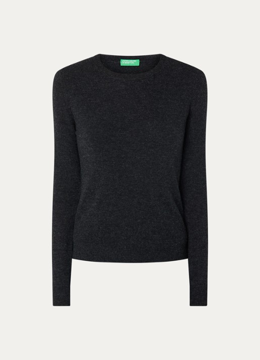 Benetton Fijngebreide pullover van merino wol - voorkant 3 antraciet