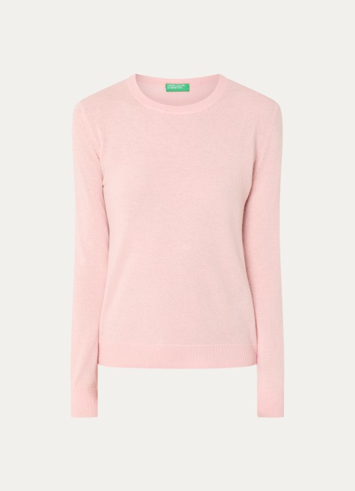 Benetton Fijngebreide pullover van merino wol - voorkant 5 zalmroze