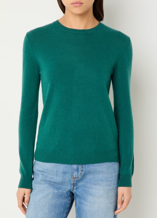 Benetton Fijngebreide pullover van merino wol - detail 3 donkergroen