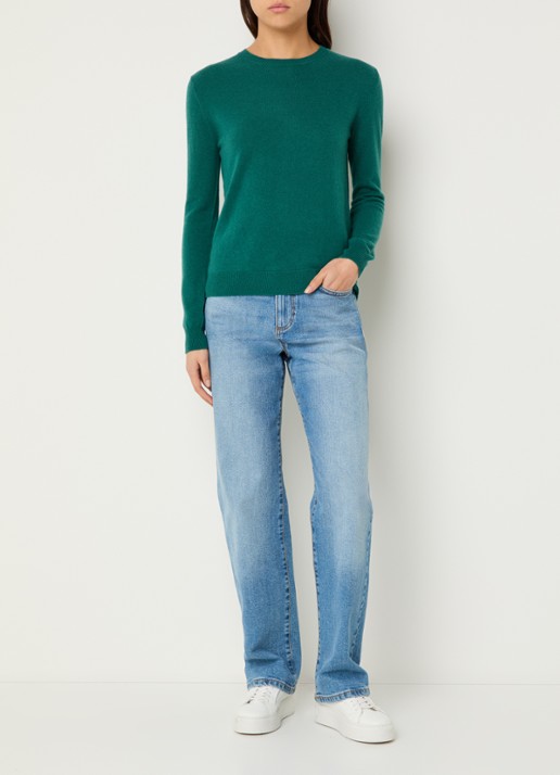 Benetton Fijngebreide pullover van merino wol - voorkant 2 donkergroen