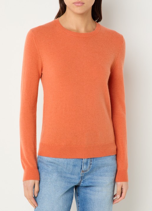 Benetton Fijngebreide pullover van merino wol - detail oranjerood