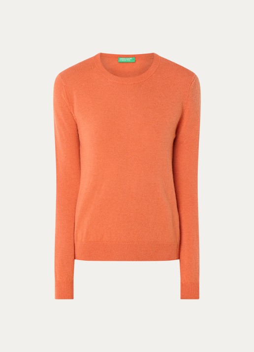 Benetton Fijngebreide pullover van merino wol - voorkant 2 oranjerood