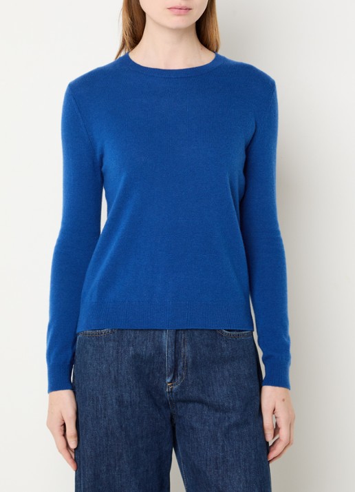 Benetton Fijngebreide pullover van merino wol - detail 4 kobaltblauw