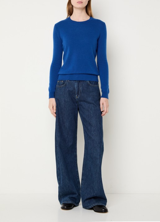 Benetton Fijngebreide pullover van merino wol - voorkant 3 kobaltblauw
