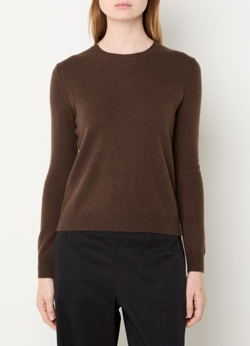 Benetton Fijngebreide pullover van merino wol - detail donkerbruin