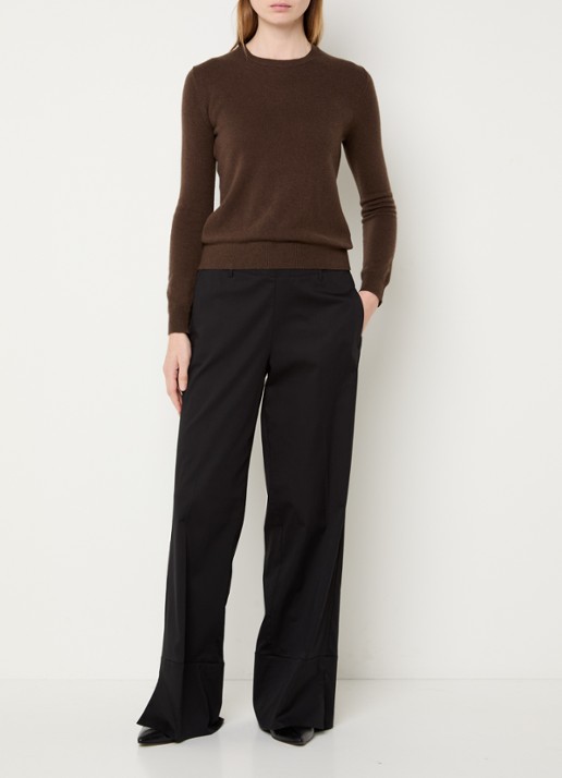 Benetton Fijngebreide pullover van merino wol - voorkant 3 donkerbruin