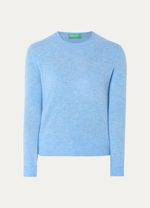 Benetton Fijngebreide pullover van merino wol - voorkant 2 blauwgrijs