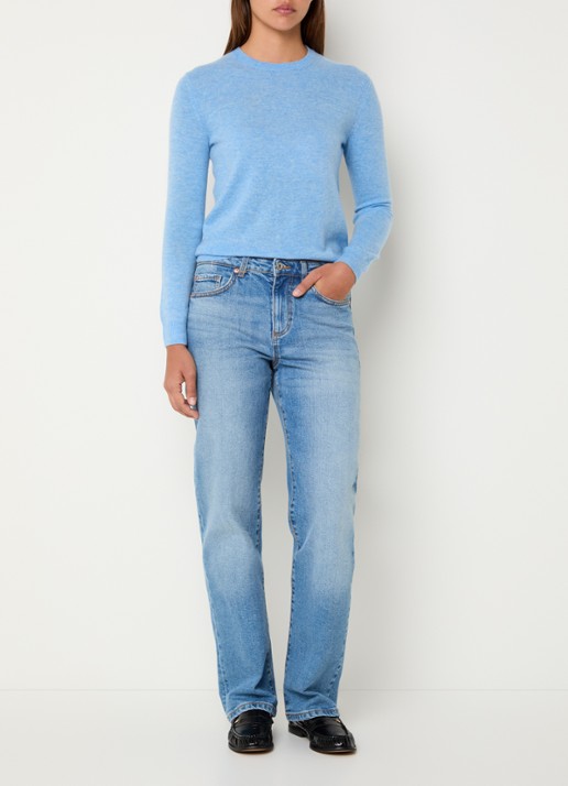 Benetton Fijngebreide pullover van merino wol - voorkant 3 blauwgrijs