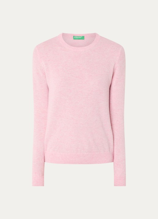 Benetton Fijngebreide pullover van merino wol - voorkant 5 lichtroze