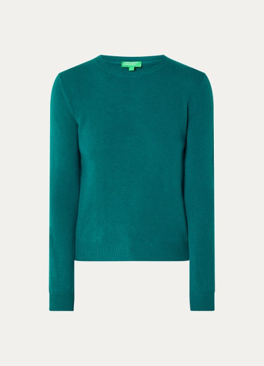 Benetton Fijngebreide pullover van merino wol - voorkant 3 donkerblauw