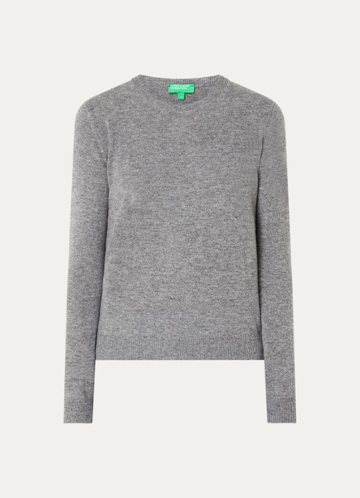 Benetton Fijngebreide pullover van merino wol - voorkant 2 middengrijs