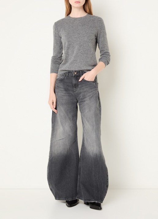 Benetton Fijngebreide pullover van merino wol - voorkant 3 middengrijs