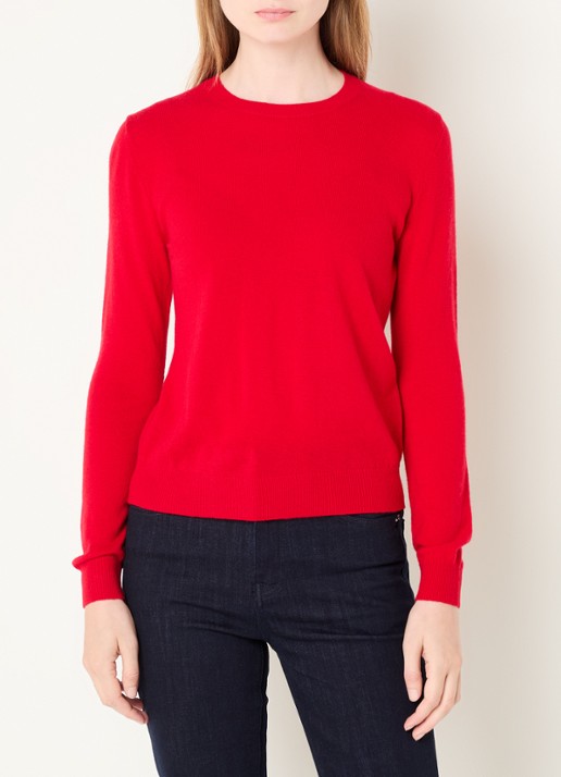 Benetton Fijngebreide pullover van merino wol - detail rood