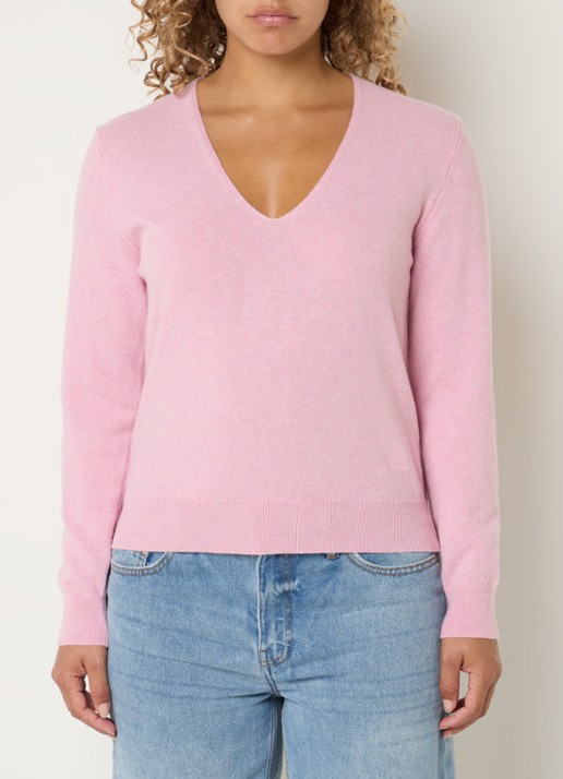 Benetton Fijngebreide pullover van scheerwol met V-hals - detail 6 lichtroze